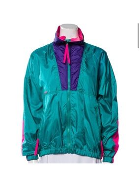 Columbia Teal Windbreaker Jacket with Purple and Hot Pink Accents